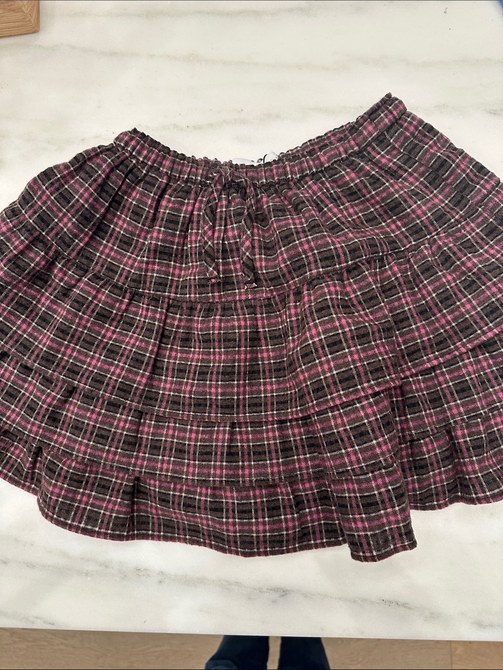 Zara size 10 girls Pink and Black Plaid Tiered Skirt. New